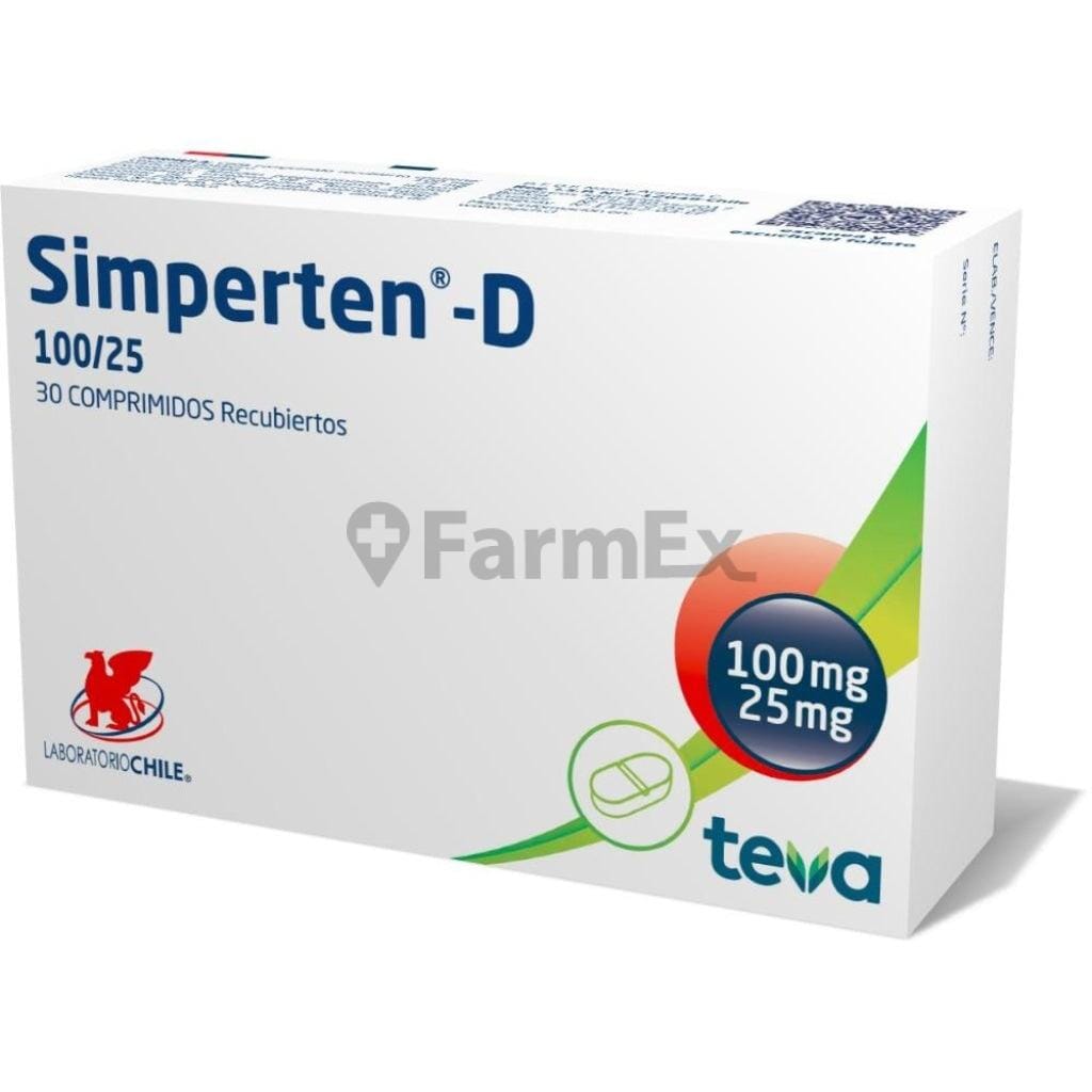 Simperten D 100 mg / 25 mg x 30 comprimidos Farmex-Chile Salud-Persistente